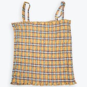 Crave Fame Juniors Yellow White Black Plaid Smocked Sleeveless Top M